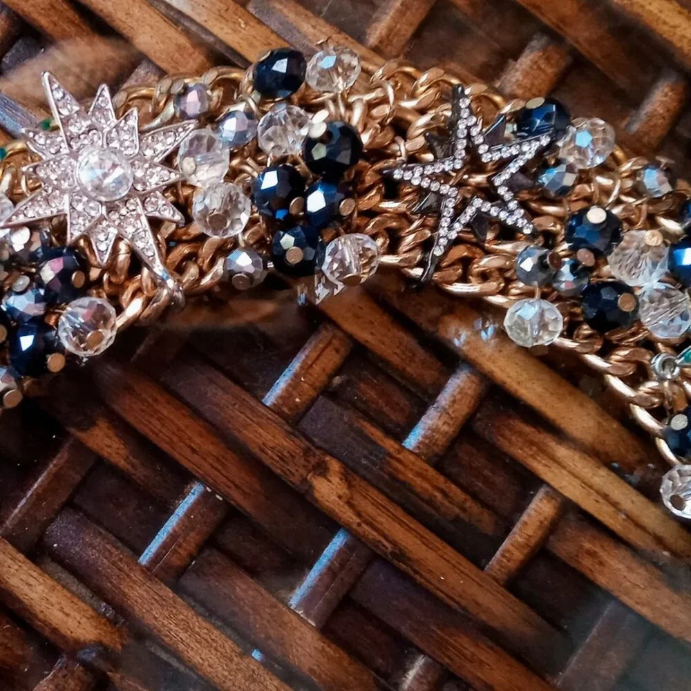 ⭐️HOST PICK! Stunning Starburst Statement Chunky Necklace Black Gold Silver Glam - Picture 14 of 15